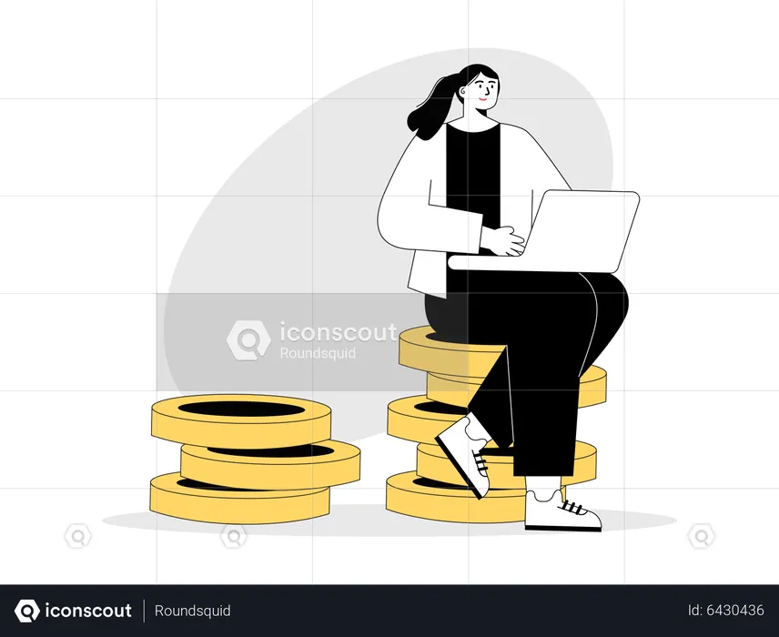 Woman make money investment online  Illustration