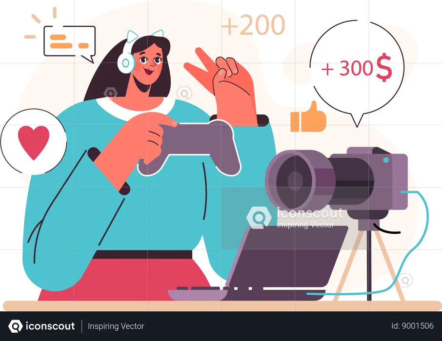 Woman makes money from social media  Illustration