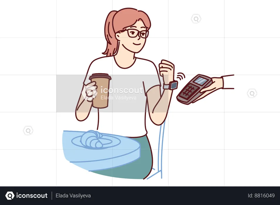 Woman makes payment with smart watch  Illustration
