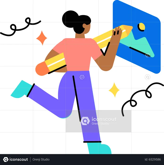 Woman making an artwork to relax herself  Illustration