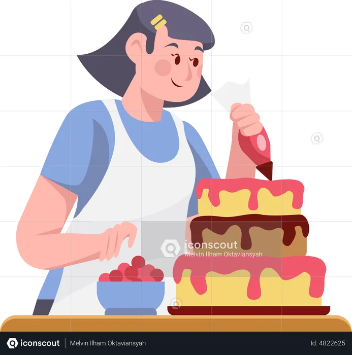 Woman Making Cake  Illustration