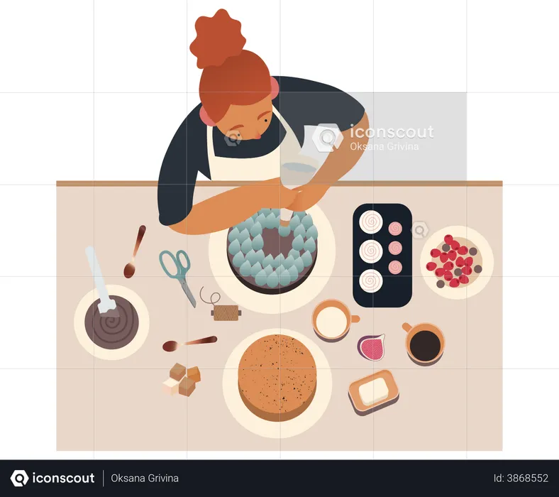 Woman making cake  Illustration