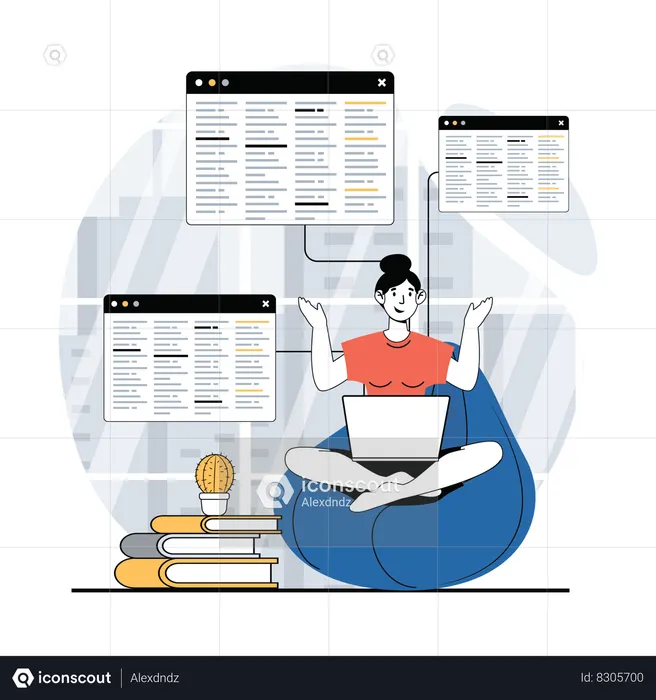 Woman making coding algorithm  Illustration