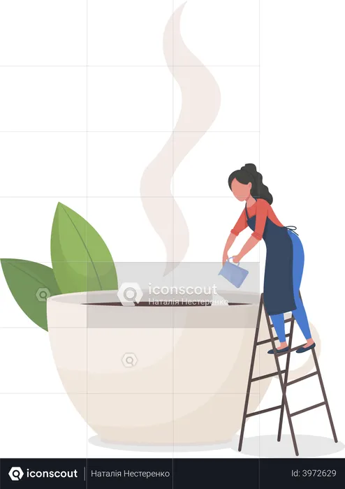 Woman making coffee  Illustration