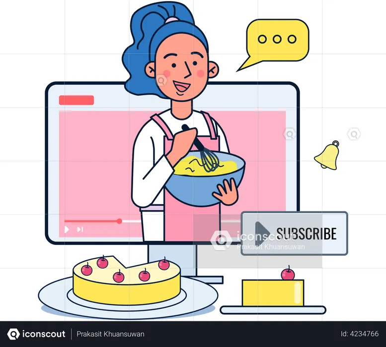 Woman making cooking tutorial video  Illustration
