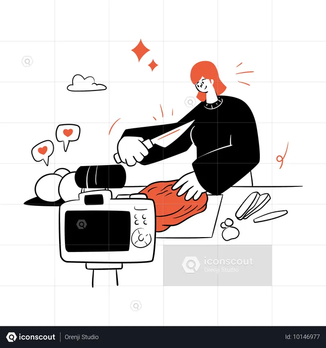 Woman making cooking vlogger  Illustration