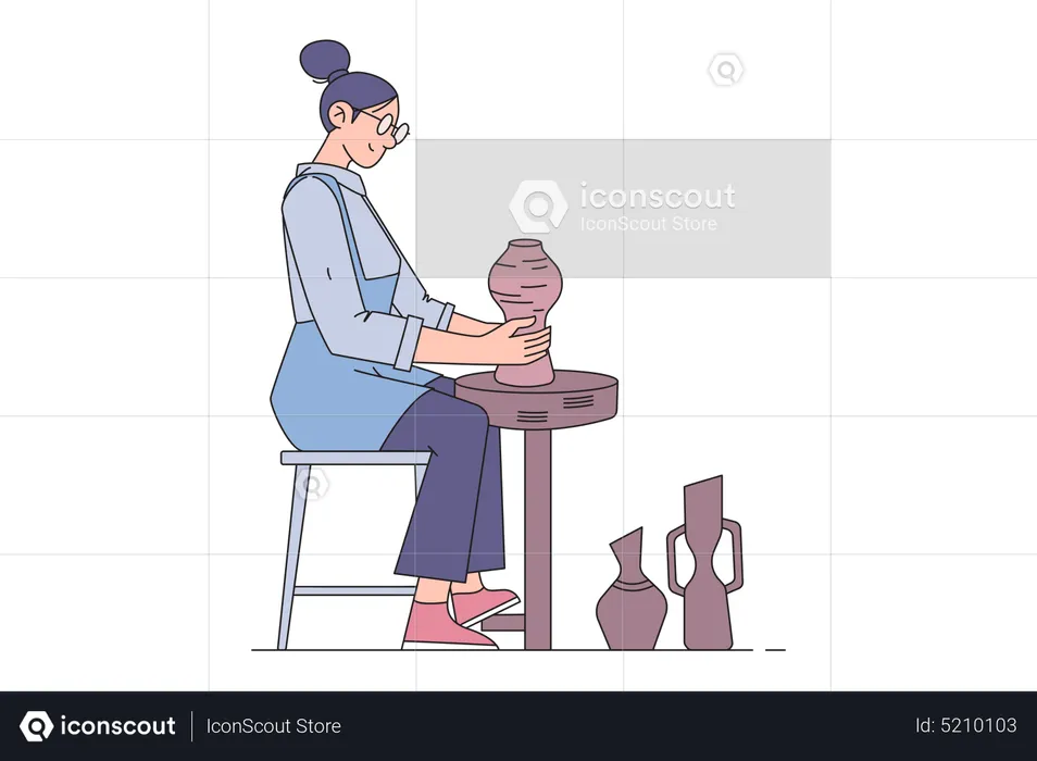 Woman making earthenware utensils  Illustration