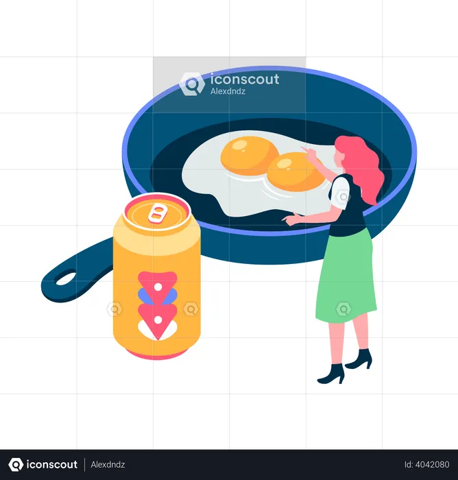 Woman making egg omelet  Illustration