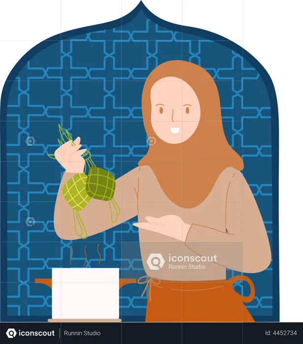 Woman Making Eid Fitri Dish  Illustration