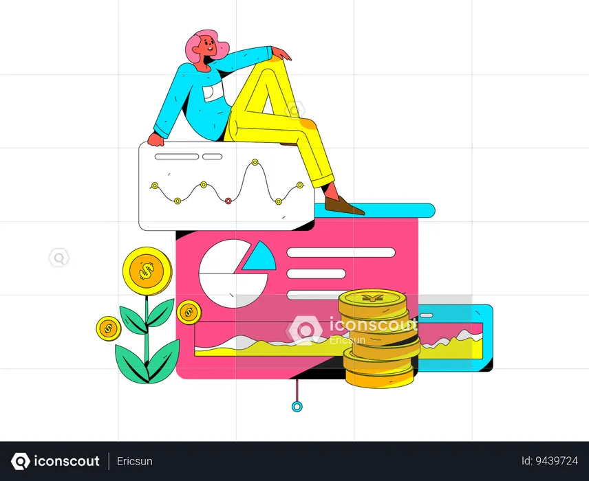 Woman making financial analysis  Illustration