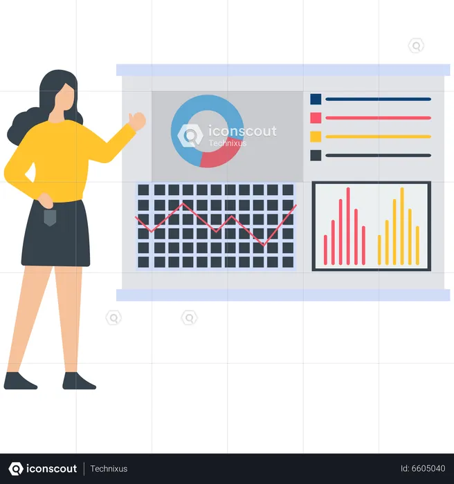 Woman making Financial Report  Illustration