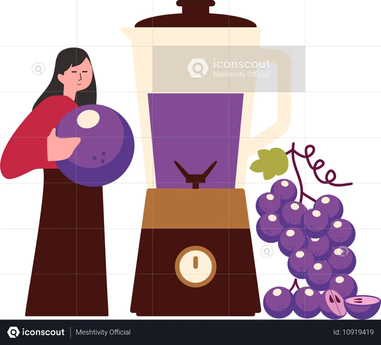 Woman making grape juice  Illustration