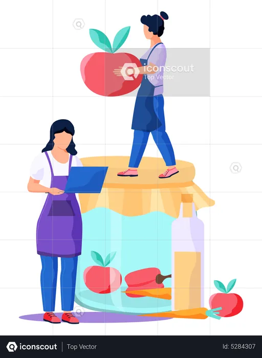 Woman making healthy food at home  Illustration