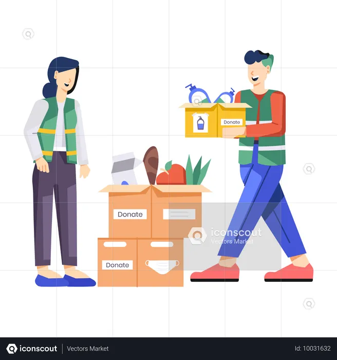 Woman making Humanitarian Aid by donating household items  Illustration