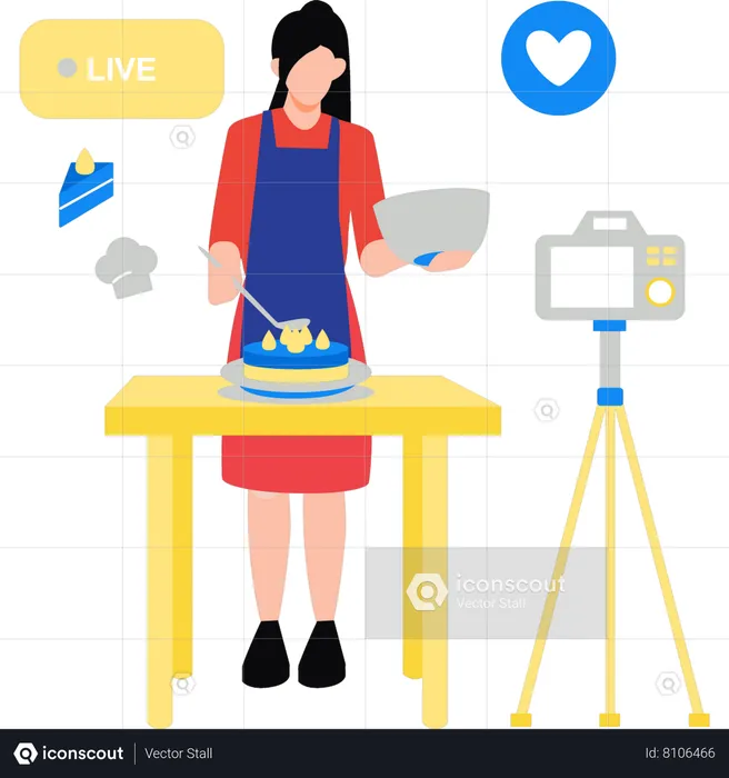 Woman making live cake  Illustration