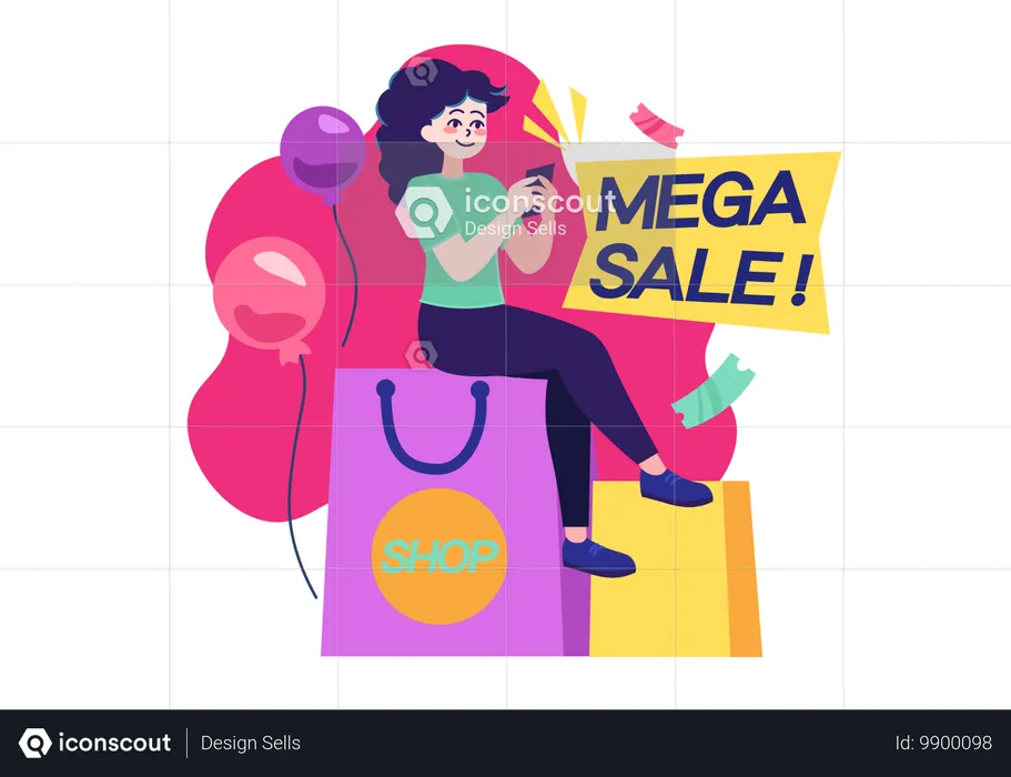 Woman making mega sale on black friday  Illustration