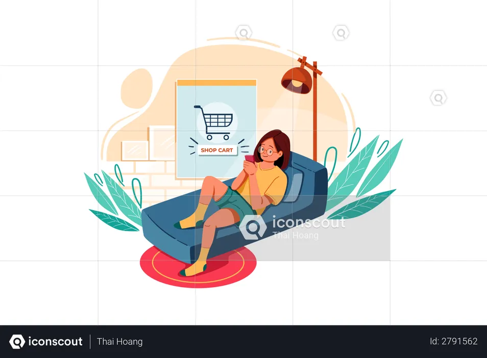 Woman making online payment for shopping  Illustration
