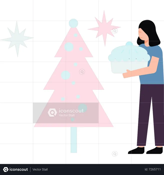 Woman making pie cake for Christmas  Illustration
