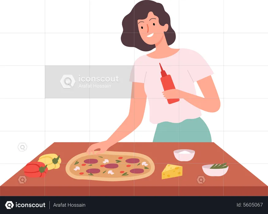 Woman making pizza  Illustration