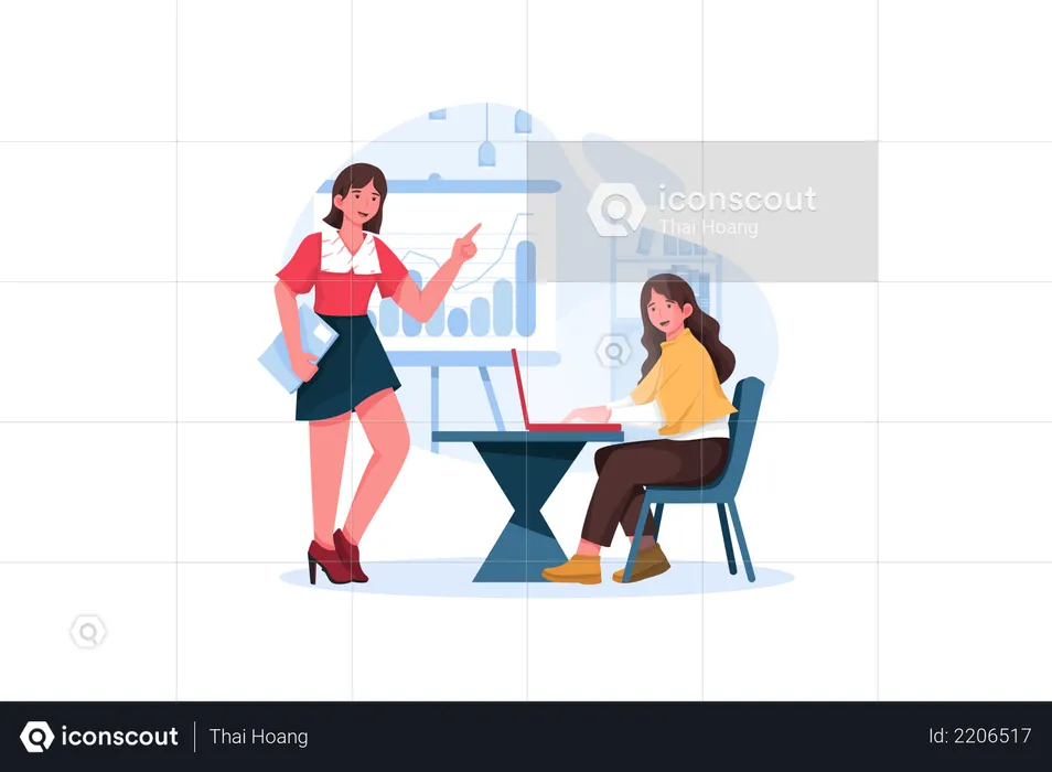 Woman making presentation with business analytics  Illustration