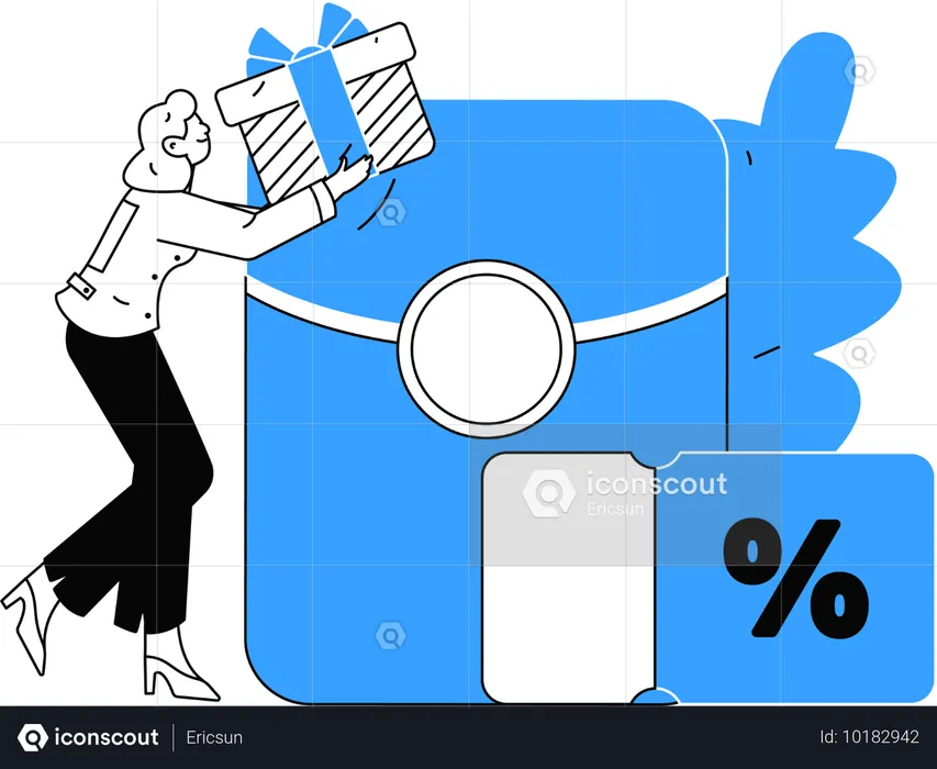 Woman making purchases from discount code  Illustration