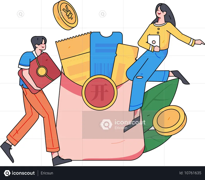 Woman making purchases from discount code  Illustration