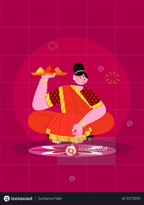 Woman making rangoli  Illustration