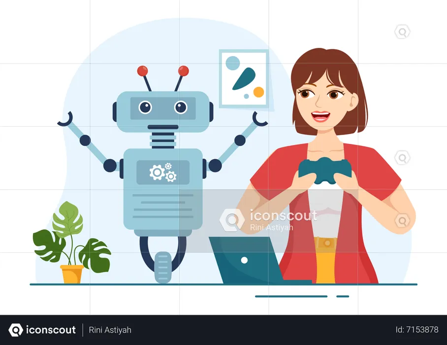 Woman making robot  Illustration
