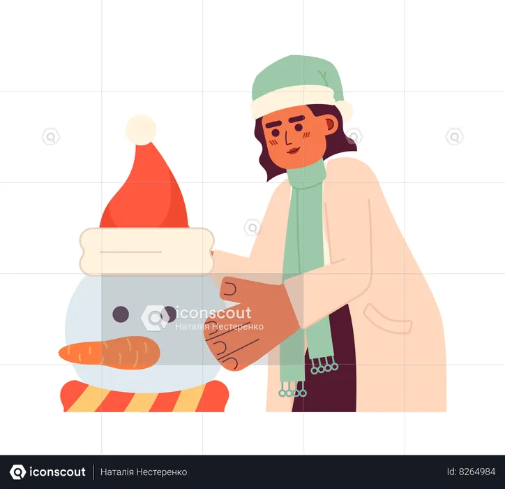 Woman making snowman  Illustration