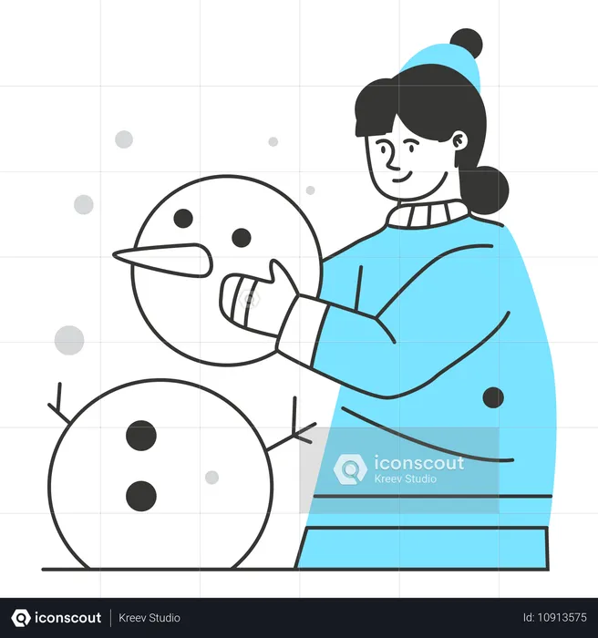 Woman making snowman  Illustration