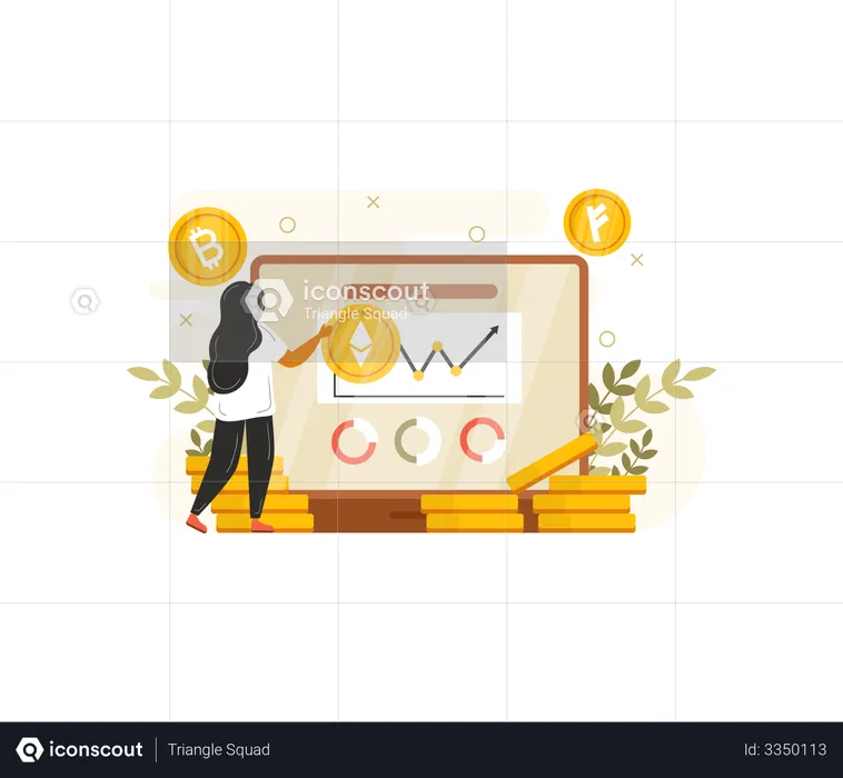 Woman making statistics of crypto  Illustration