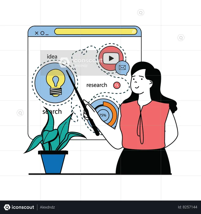 Woman making strategy for online marketing  Illustration