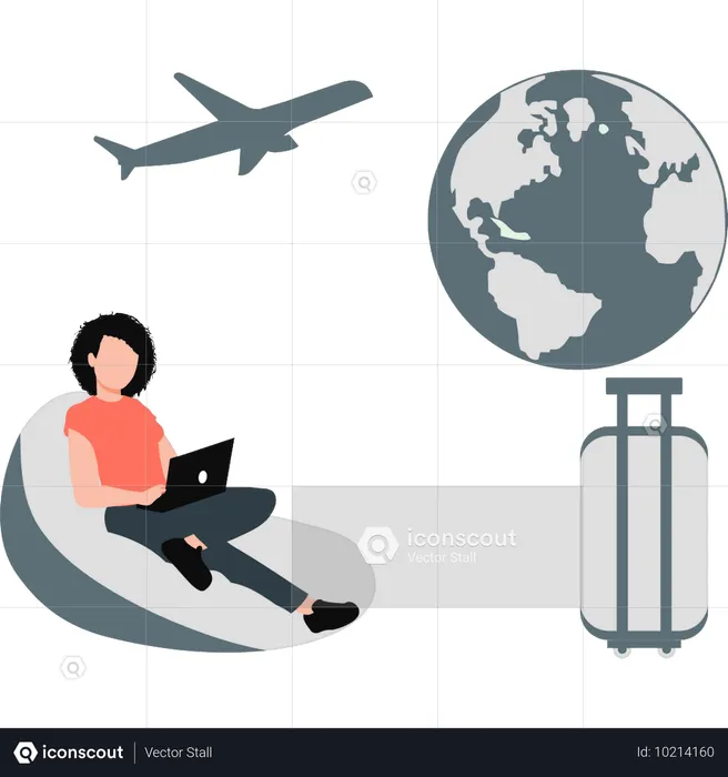 Woman making world tour plan  Illustration