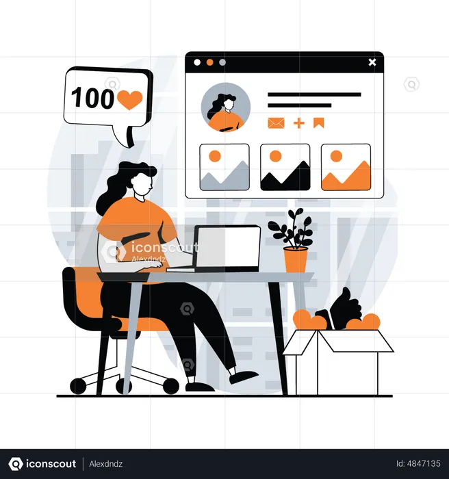 Woman manage social network profile  Illustration