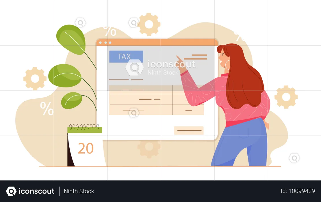 Woman manage tax online  Illustration