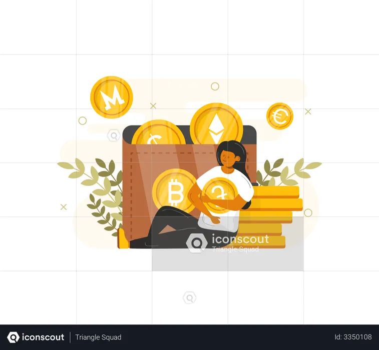 Woman managing cryptocurrency wallet  Illustration