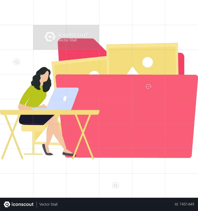 Woman managing folder  Illustration