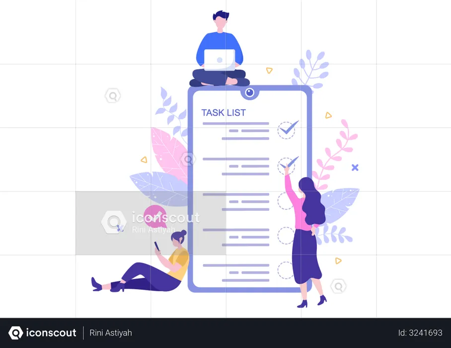 Woman marking tasks from task list  Illustration