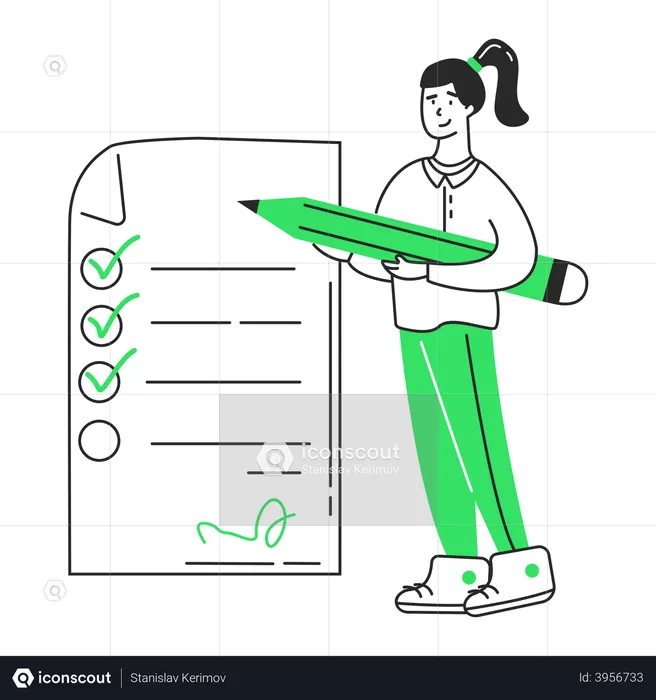 Woman marks her list of business tasks  Illustration