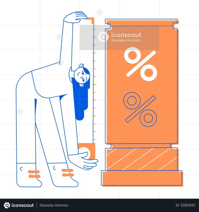 Woman measures the size of the discounts  Illustration