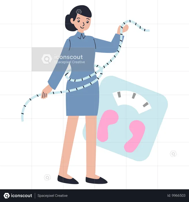 Woman measuring weight on Weight Scale  Illustration