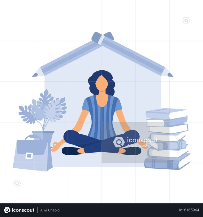 Woman meditating at home  Illustration