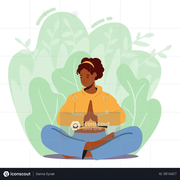 Woman Meditating In Lotus Pose  Illustration