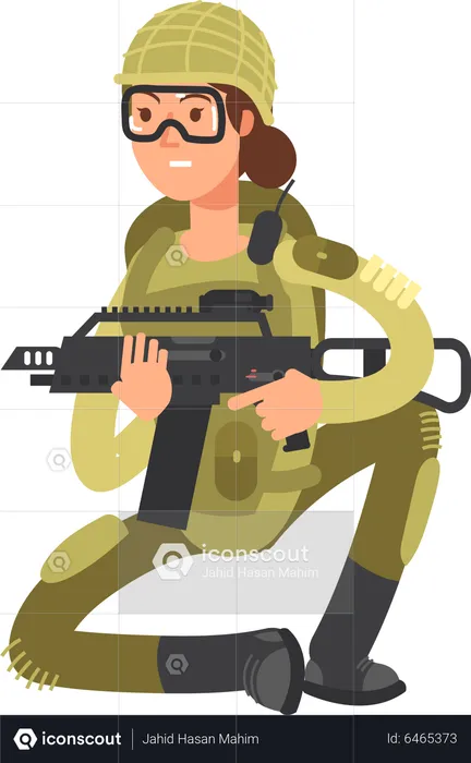 Woman Military Soldier with riffle  Illustration