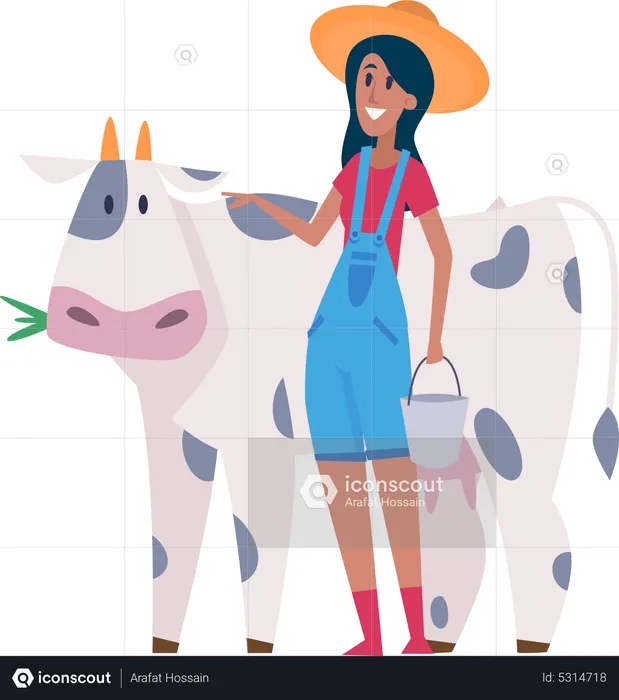 Woman milking cow  Illustration