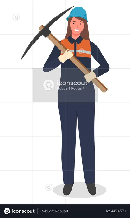 Woman miner with pickaxe  Illustration