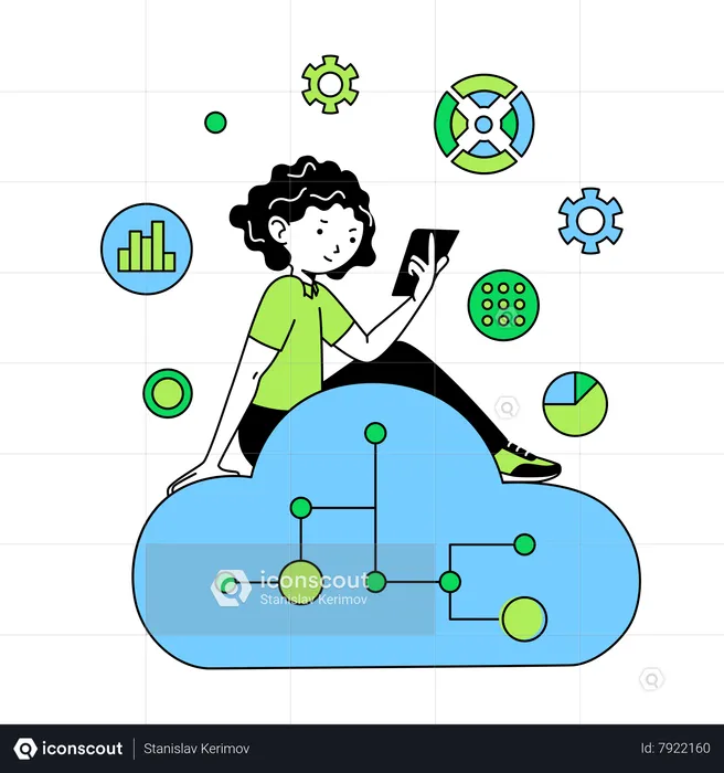 Woman monitoring data in cloud  Illustration