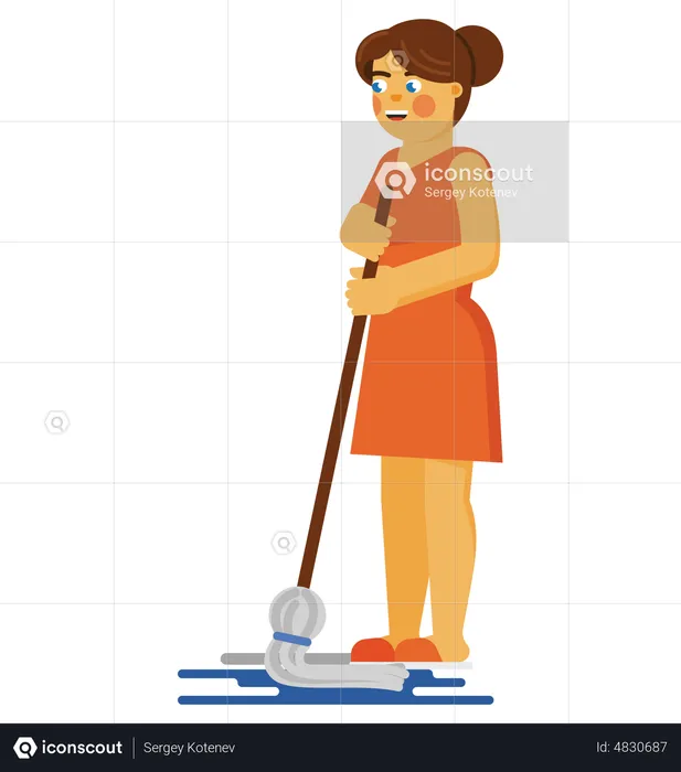 Woman mopping on floor  Illustration