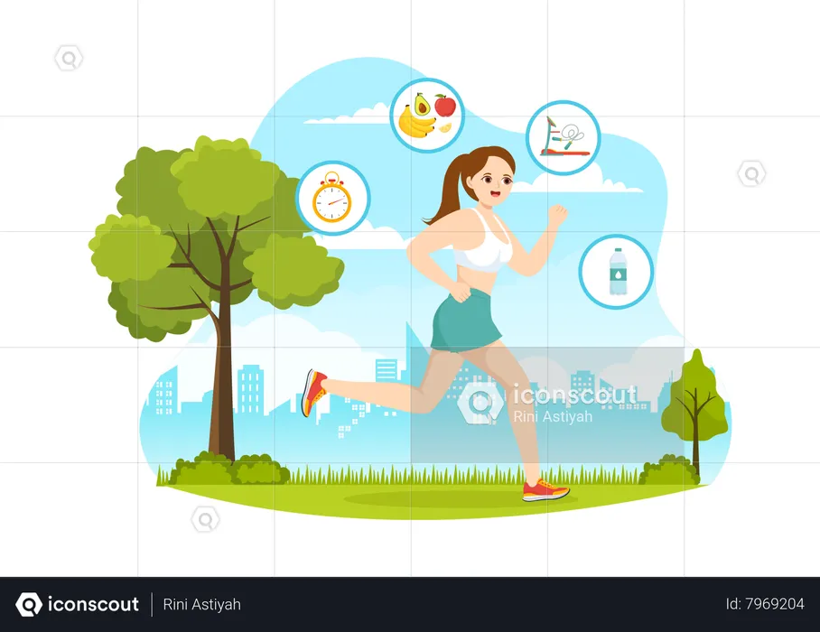 Woman morning running in park  Illustration