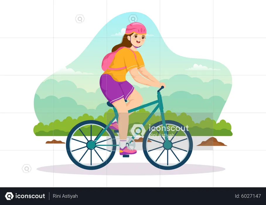Woman Mountain Biking  Illustration